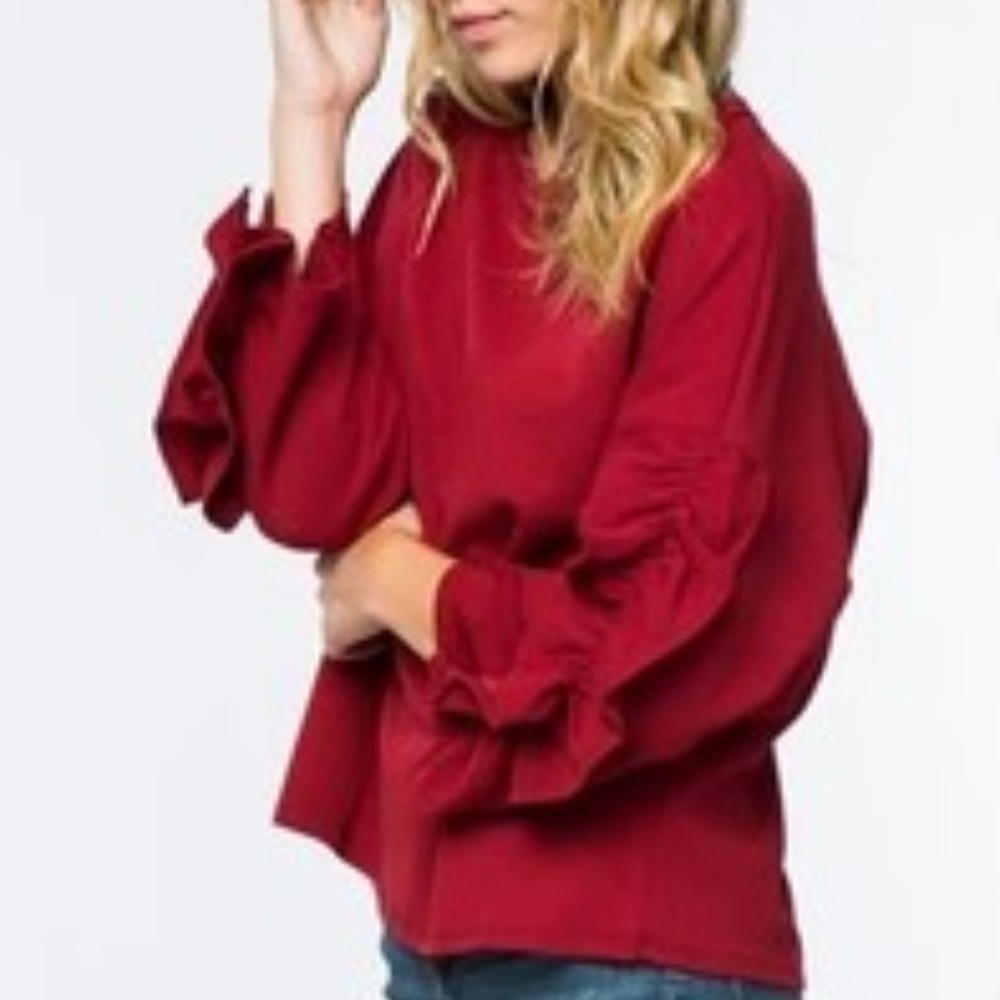 New Burgundy Knit Sweater with ruffle detail